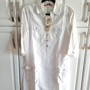 LINEN WHITE SHIRT DRESS SIZE 38 + GIFT J-NITA 100% LINEN